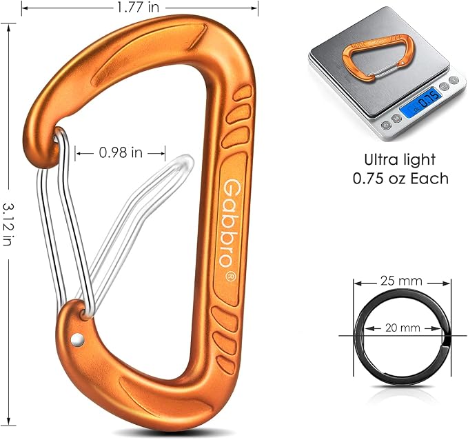 Gabbro Carabiner Clips Heavy Duty 12kN, Wiregate Aluminum Lightweight Caribeener - Image 9