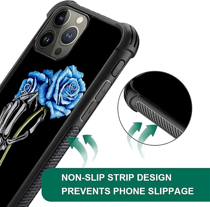 for iPhone 16 Pro Case, Skeleton Holding Blue Rose Pattern Graphic Design Girl - Image 5