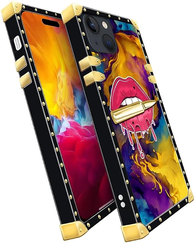 Compatible with iPhone 15 Case, Cool Corlorful Lip Marble Luxury Golden - Image 3