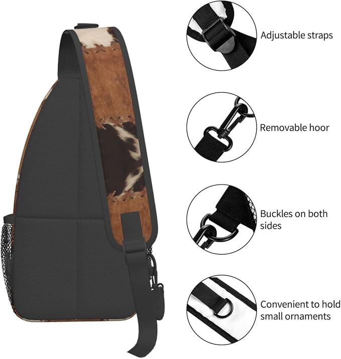 Cow Print Crossbody Sling Bags for Women Men Abstract Leather Texture Closeup - Image 4