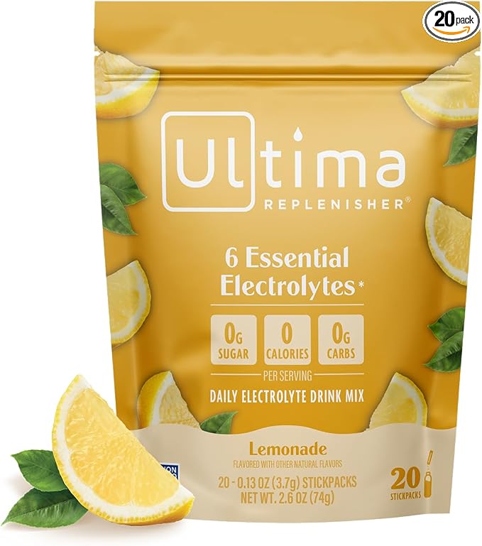Ultima Replenisher Daily Electrolyte Powder – Lemonade, 20 Stickpacks – Zero by UltimaReplenisher