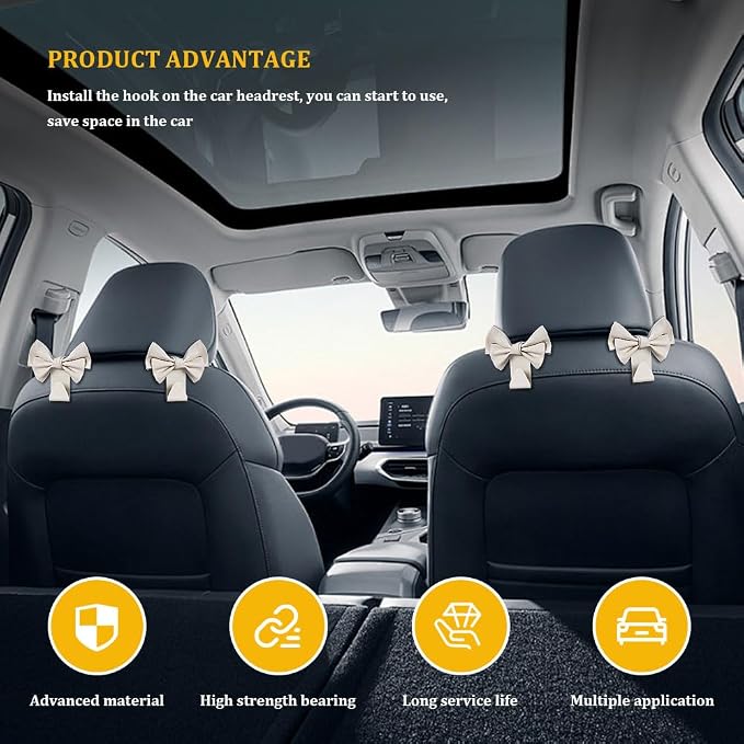 2PCS Car Hooks for Purses and Bags, Cute Bow Car Seat Headrest Hook, Car - Image 4