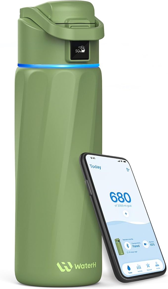 BOOST Smart Water Bottle that Reminds You to Drink, 24oz BPA-Free Stainless by WATERH