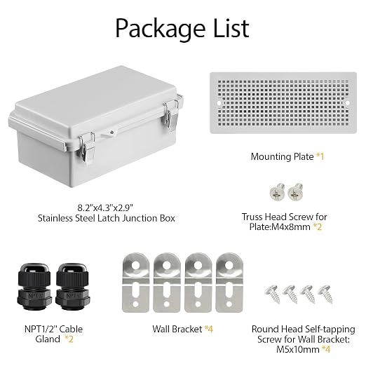 LeMotech Electrical Box, IP67 Waterproof Hinged Cover Stainless Steel Latch - Image 9