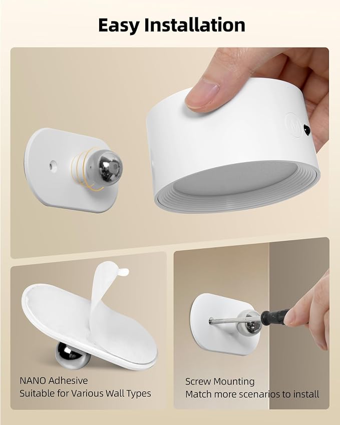 LED Wall Mounted Lights, Rechargeable Wall Sconces Lamp, 3 Color Temps & Remote - Image 9