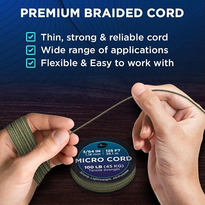 TECEUM Micro Paracord – 1.18 mm X 125 ft – Micro Utility Cord – Thin Braided - Image 3