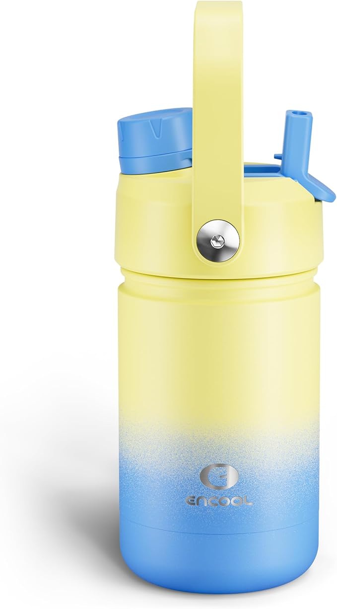 Kids Insulated Water Bottle - 12oz Stainless Steel Water Bottle with Dual Spouts by ENCOOL