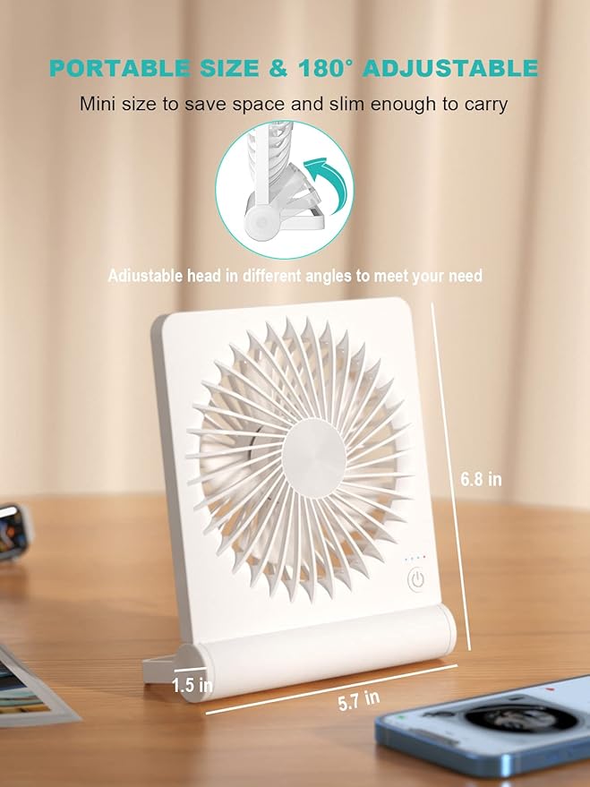 Small Desk Fan, Rechargeable USB Fan Battery Operated, Ultra Quiet, Strong Wind - Image 4
