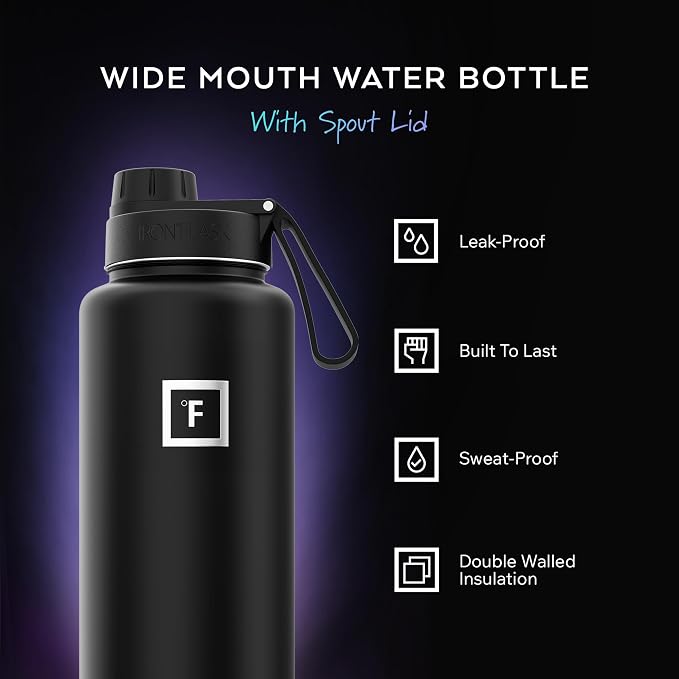 IRON °FLASK Camping & Hiking Hydration Flask - 40 oz Midnight Black - Image 2