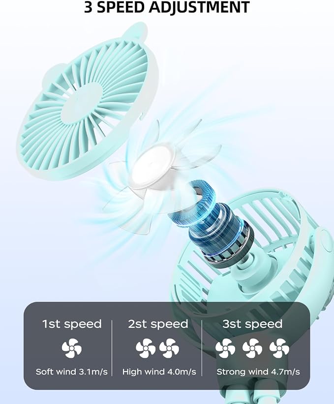 buywoo Portable Stroller Mini Fan, Small Rechargeable Personal Cooler w/ 360° - Image 3