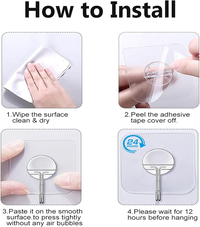 JINSHUNFA Adhesive Wall Hooks 13LB Heavy Duty No Drill Transparent Waterproof - Image 6