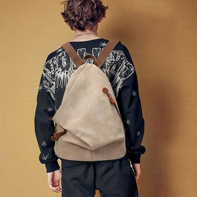 KL928 PU Leather Vintage Backpack – Large Casual Daypack Outdoor Travel - Image 8