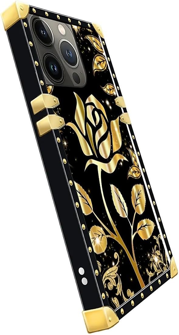 Compatible with iPhone 14 Pro Max Case, Shine Gold Rose Luxury Golden Decoration - Image 4