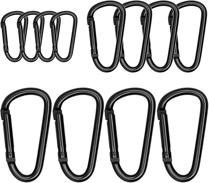 Black Carabiner Clip, Includes Mini 2 Inch Carbineers, Small 2.3" D Ring Clip by Unknown