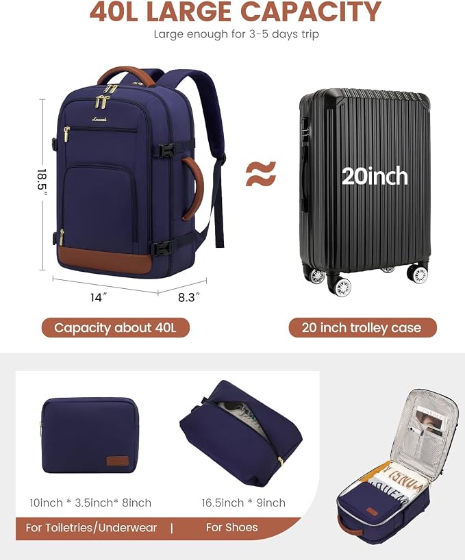 LOVEVOOK Travel Backpack For Women Flight Approved, 40L Large Carry On Backpack - Image 3
