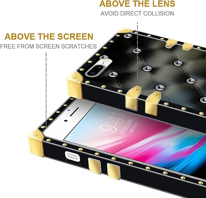 Compatible with iPhone 8 7 SE Case, Shiny Black Sofa Crystal Luxury Golden - Image 6