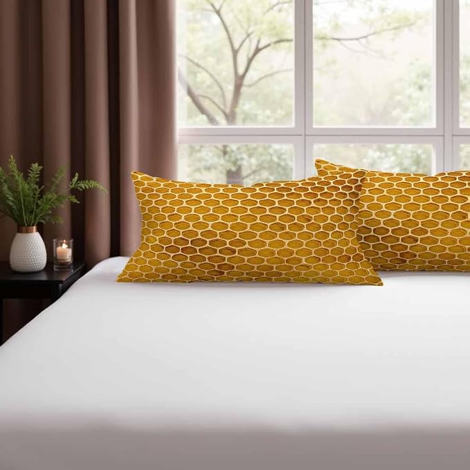 Bee Honeycomb Throw Pillow Covers 12 X 20 Yellow Honey Abstract Set of 2 Pillow - Image 9
