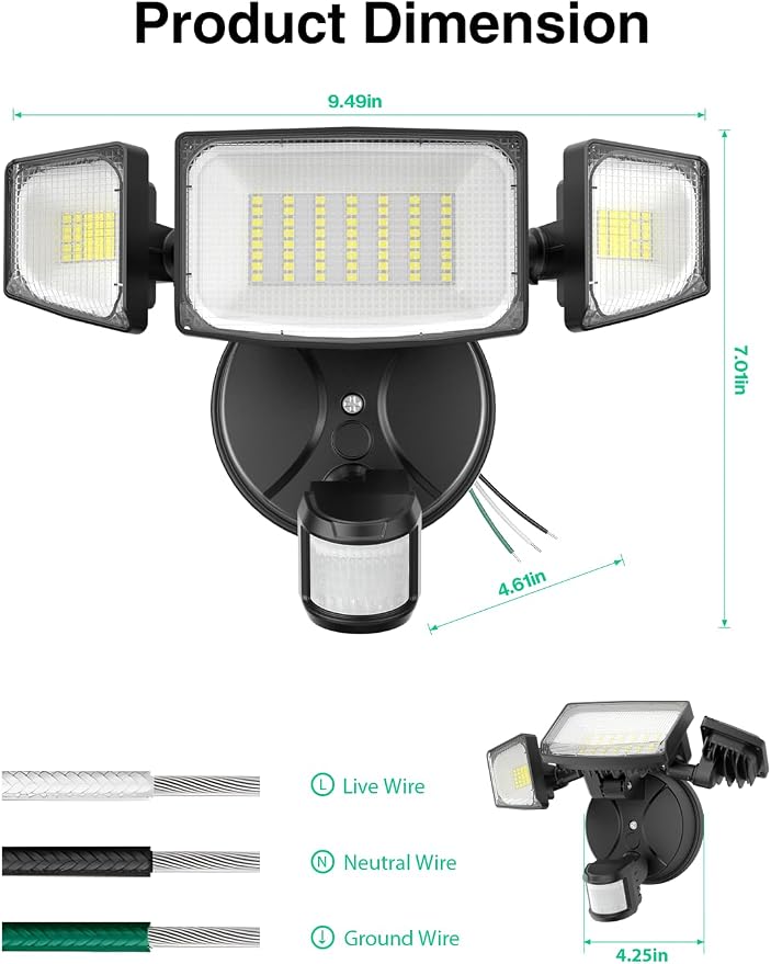 iMaihom 50W Motion Sensor Outdoor Lights, 5000LM Hardwired Motion Sensor Flood - Image 9