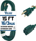 YOJOE Indoor Outdoor Extension Cord, 16 Gauge SJTW Heavy Duty 15 ft Green by YOJOE