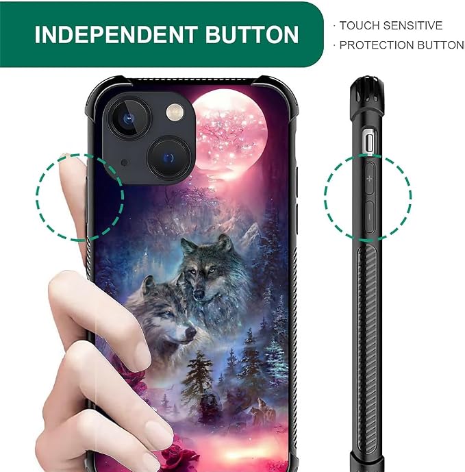 for iPhone 14 Plus Case, Star Two Wolfs Howling Pattern Graphic Design Girl Boy - Image 4