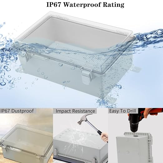Zulkit Junction Box, IP67 Waterproof Electrical Box Hinged Clear Cover - Image 3