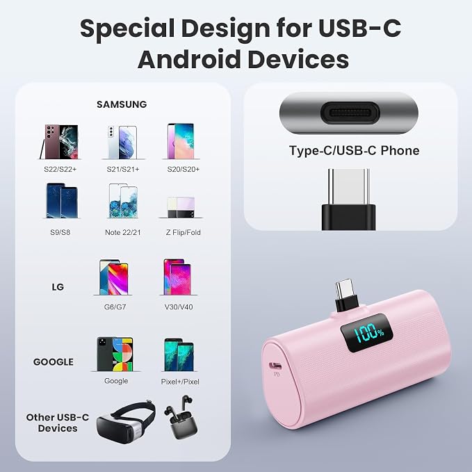 Small Portable Charger 5200mAh, Upgraded PD USB C Power Bank Built-in USB-C - Image 2
