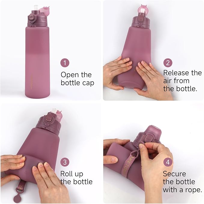TakeToday Collapsible Water Bottles 32oz, Foldable Travel Water Bottle - Image 7