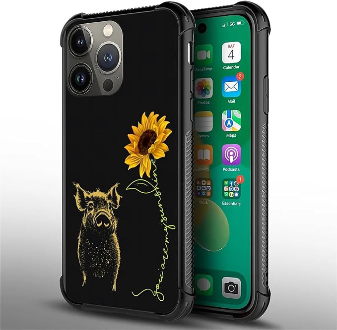 for iPhone 13 Pro Case, Pig Sunflower Yellow Sunshine Pattern Graphic Design - Image 5