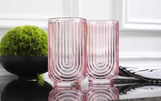 Glaver's Vintage Glassware Art Deco Glasses Ribbed Drinking Glasses U-Shape - Image 4