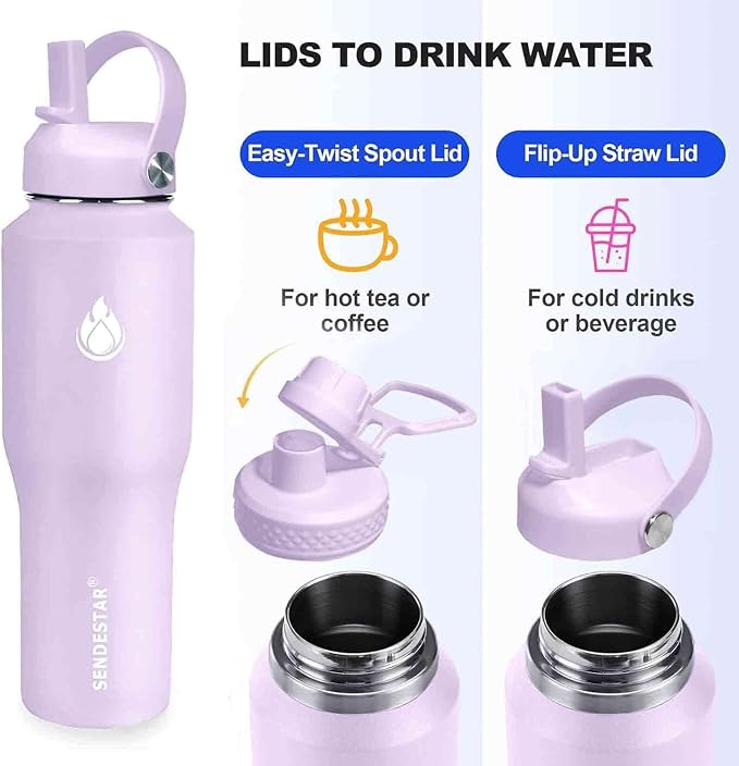 SENDESTAR Water Bottle, Wide Mouth Stainless Steel Vacuum Insulated Double Wall - Image 3