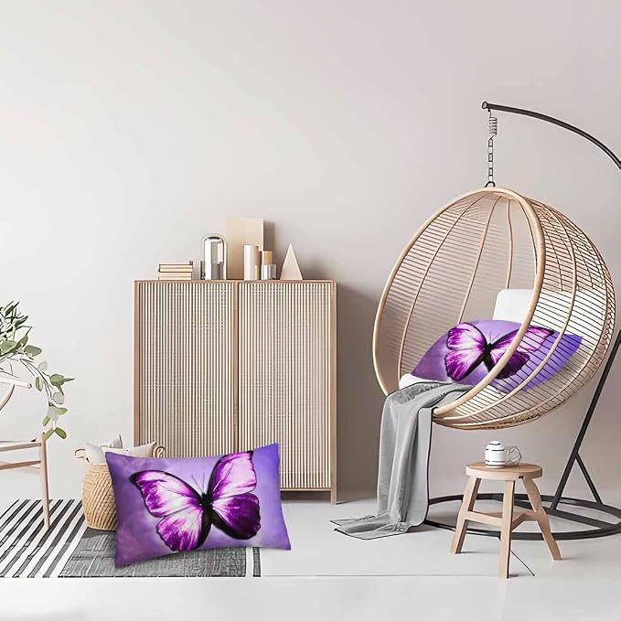 Purple Butterfly Couch Pillow Covers 12 X 20 Vibrant Magical Nature Insect Set - Image 8
