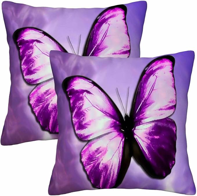 Purple Butterfly Couch Pillow Covers 18 X 18 Vibrant Magical Nature Insect Set by Unknown