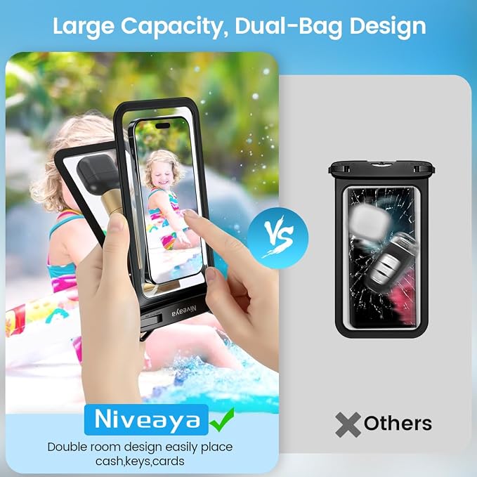Niveaya Double Space Waterproof Phone Pouch, IPX8 Phone Case - Image 8