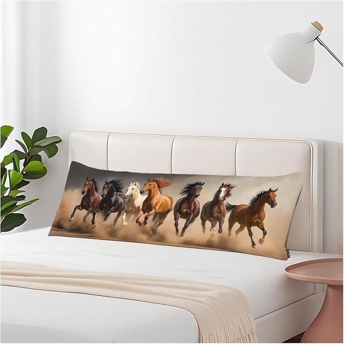 20x54 Body Pillow Cover Horse Zipper Body Pillowcase Western Stallion Horses by Unknown
