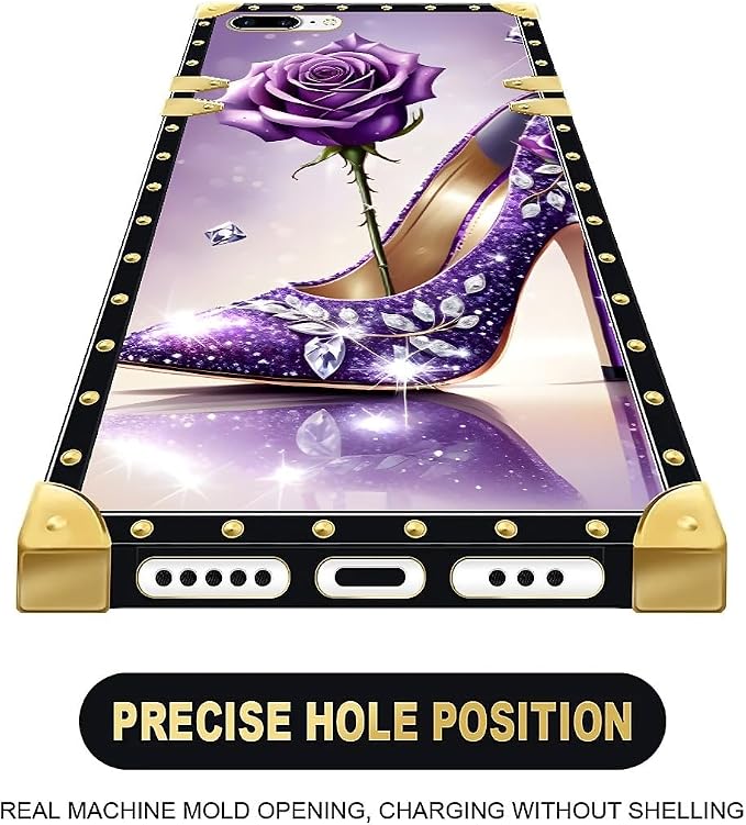 Compatible with iPhone 8 7 SE Case, High Heeled Purple Diamond Rose Luxury - Image 5