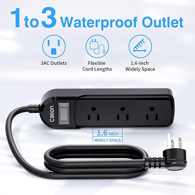 VNJ IPX6 Waterproof Outdoor Surge Protector Power Strip, 3AC Outlets 10FT Cord - Image 3