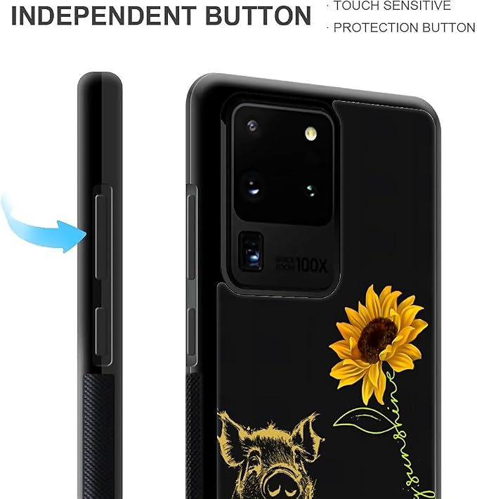 for Samsung Galaxy S20 Ultra Case, Pig Sunflower Yellow Sunshine Pattern - Image 5