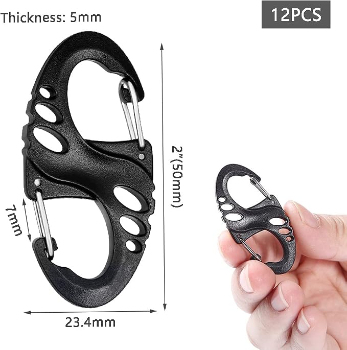 12 Pack 2" Carabiner Clip Plastic S Carabiner Clips Paracord Keychain Hooks - Image 4