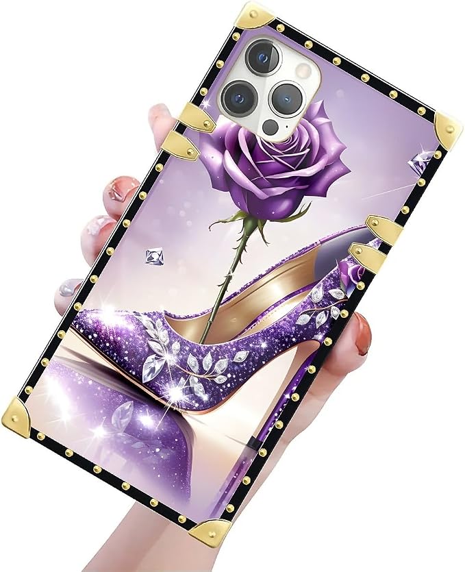 Compatible with iPhone 12 12 Pro Case, High Heeled Purple Diamond Rose Luxury - Image 3