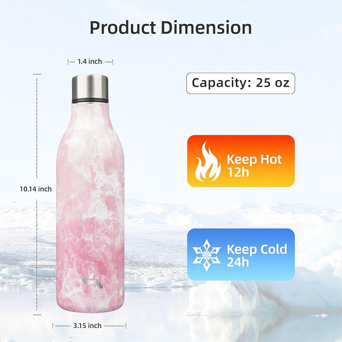 Insulated Water Bottle with Strap, 25 oz Double Wall Stainless Steel Vacuum - Image 2