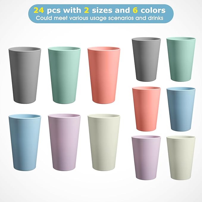 HEYCOME 24 Pcs Unbreakable Plastic Cups Set, Stackable Water Tumblers, Drinking - Image 3