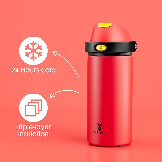 18 oz Kids Water Bottle for Sports: Meoky 18 oz Stainless Steel Insulated Water - Image 3