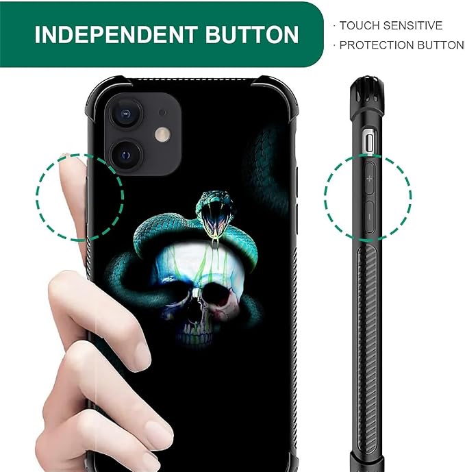for iPhone 12 Mini Case, Skeleton Winding Snake Pattern Graphic Design Girl Boy - Image 7