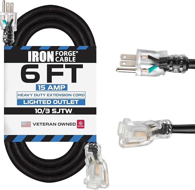 Iron Forge Cable Lighted Heavy Duty Extension Cord 6 ft by IronForgeCable