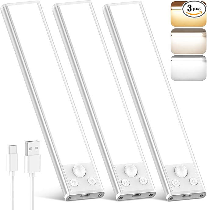 3-Pack Under Cabinet Lighting, 68LED 1800mAh Motion Sensor Lights Indoor by Brightever