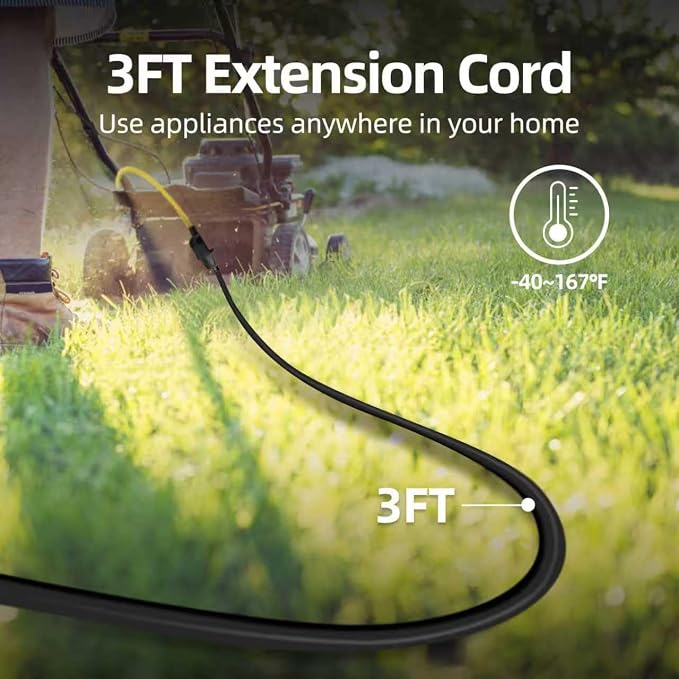 TiFFCOFiO Indoor Outdoor Extension Cord Waterproof, 3 Feet 3 Prong Power Cord - Image 2