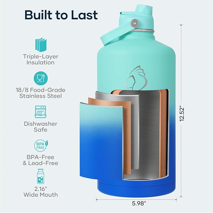 BUZIO 1 Gallon Water Jug with Straw Lid, 128oz Water Bottle Stainless Steel - Image 4
