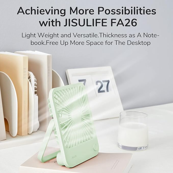 JISULIFE Desk Fan Battery Rechargeable, 4500mAh 180°Foldable Portable Personal - Image 4