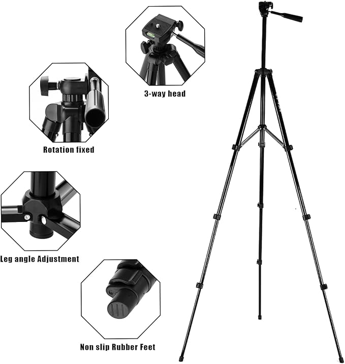 50" Aluminum Phone & Camera Tripod, Extendable Cell Phone Tripod Stand - Image 2