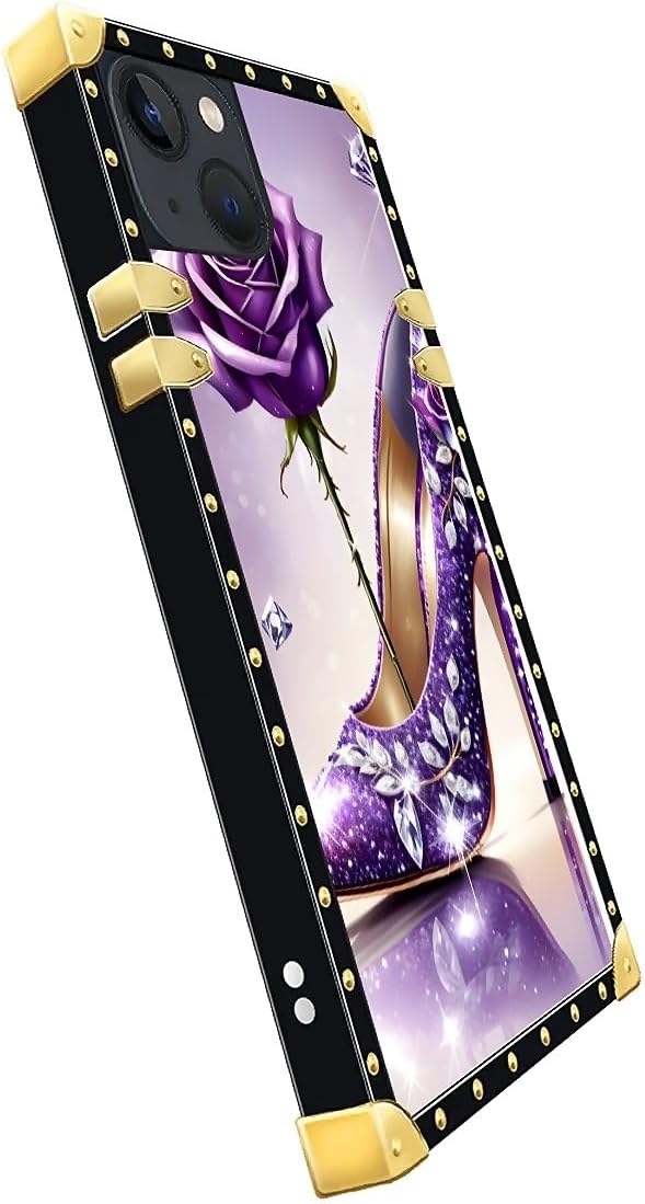 Compatible with iPhone 14 Case, High Heeled Purple Diamond Rose Luxury Golden - Image 4